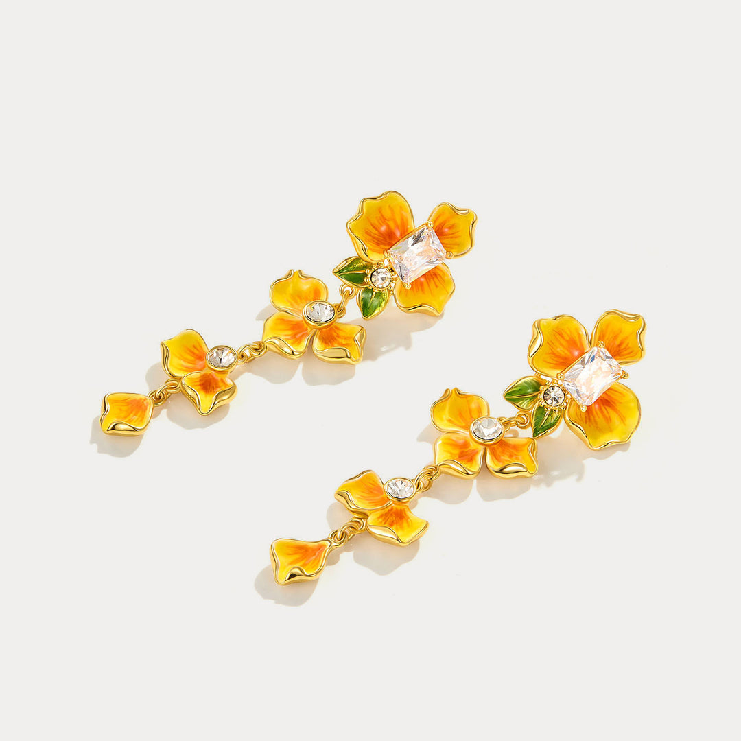 Selenichast Gold Flower Drop Earrings Spring jewelry