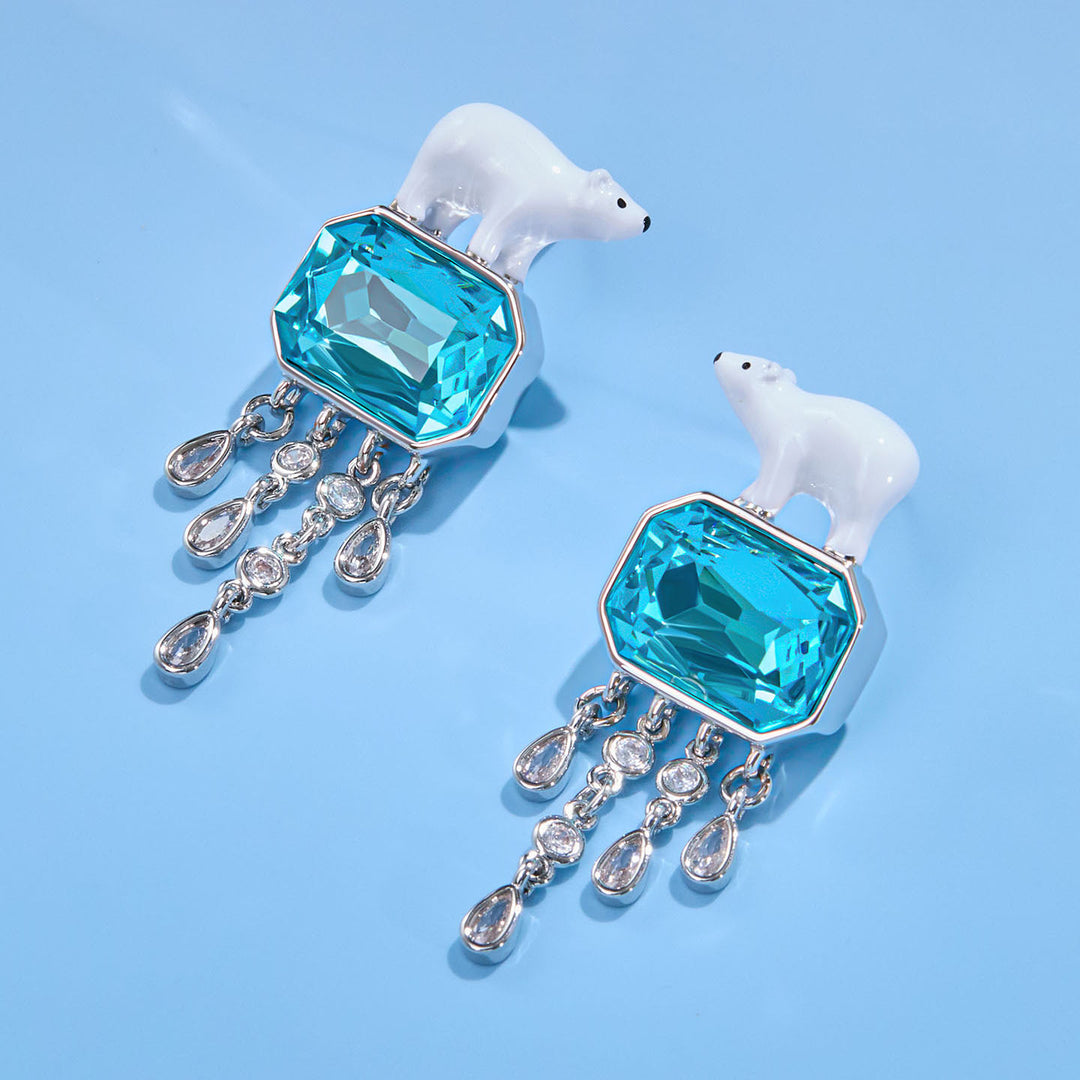 Polar Bear Tassel Zircon Earrings
