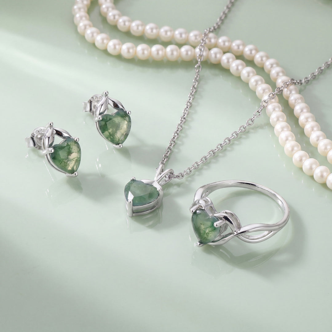 Moss Agate Heart Earrings