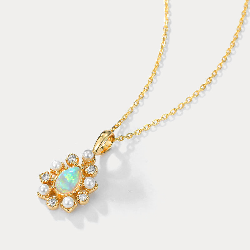 Opal Pearl Diamond Pendant Clavicle Necklace