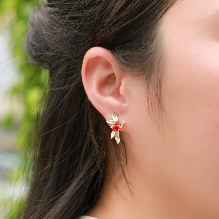 Golden Flower Agate Earrings