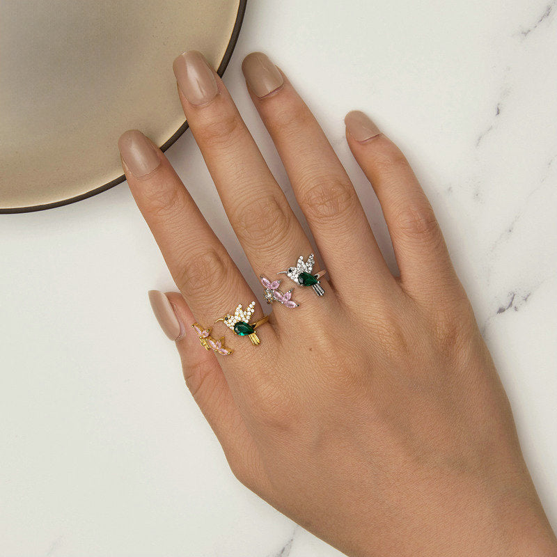 Hummingbird and Flower Ring