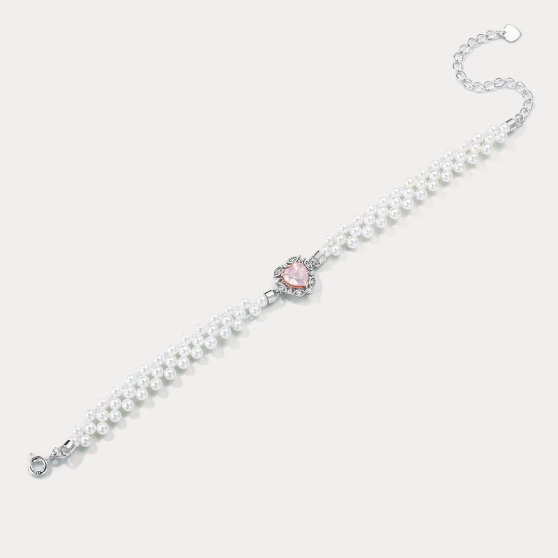 Pink Crystal and Pearl Bracelet Gift for Women