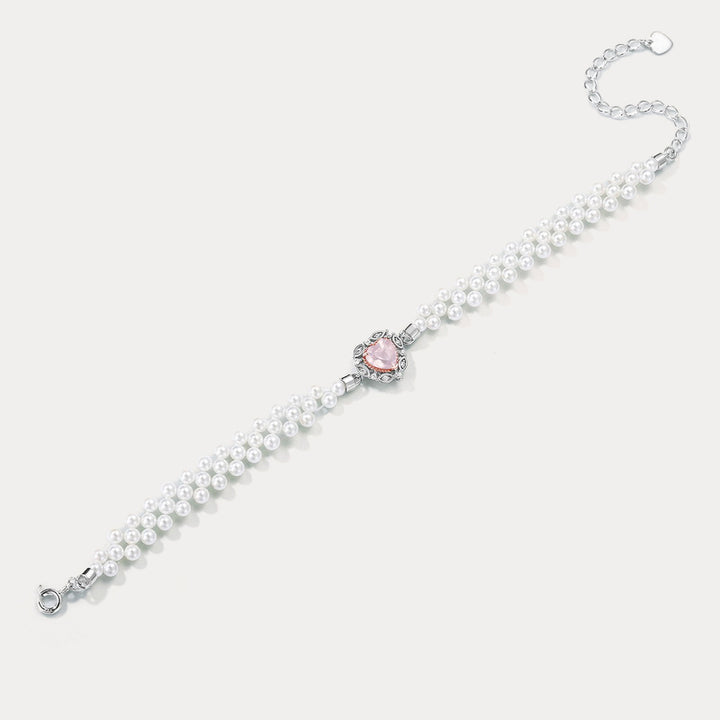 Pink Crystal and Pearl Bracelet Gift for Women