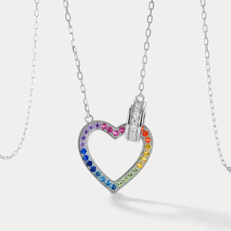 Silver Rainbow Heart Necklace Gift