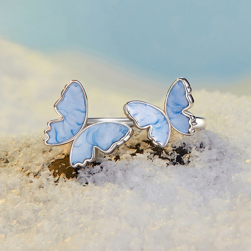 Silver Blue Butterfly Ring