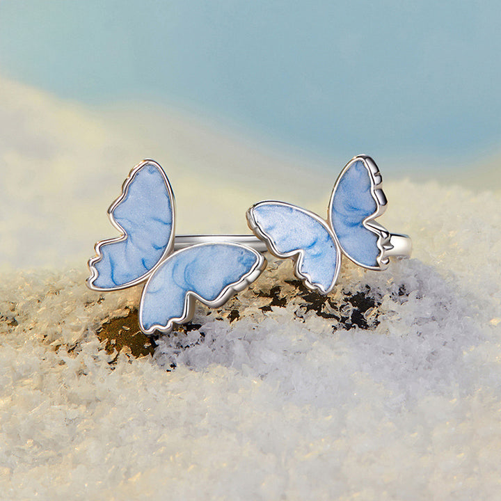 Silver Blue Butterfly Ring