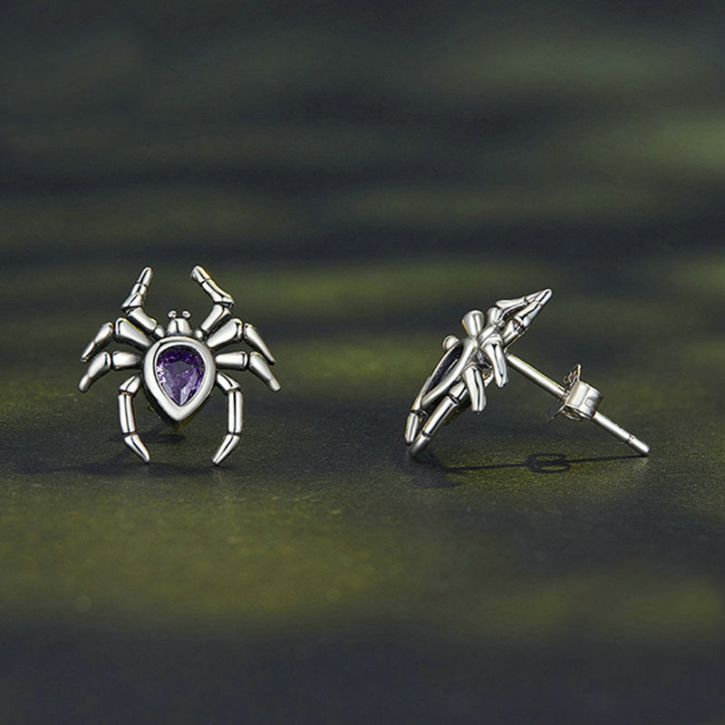 Gothic Spider Stud Silver Statement Earrings