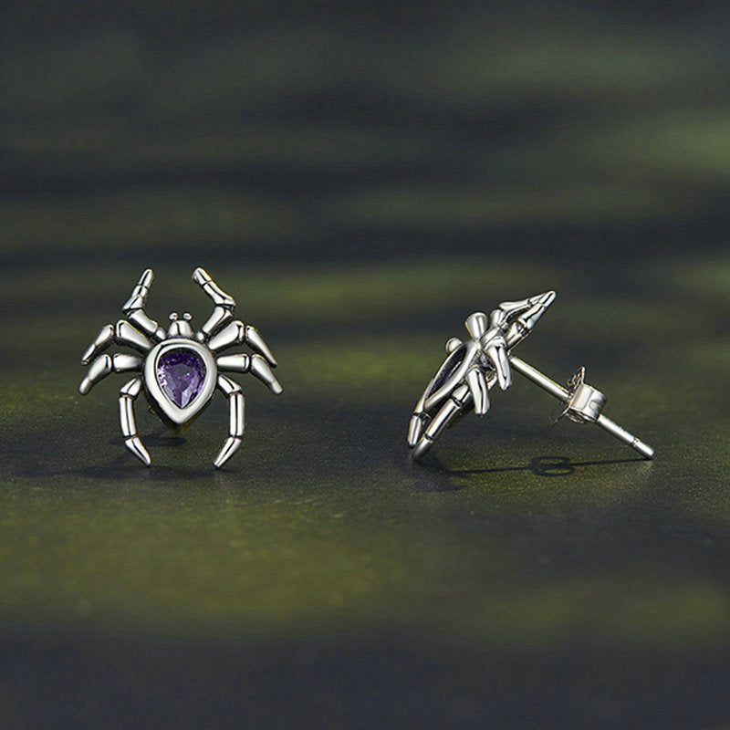 spider lily earrings Selenichast 925 Sterling Silver Gothic Spider Stud Earrings Halloween Jewelry Gift For Women
