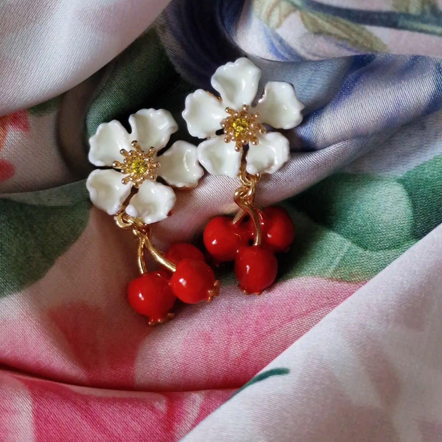 cranberry flower designer earrings