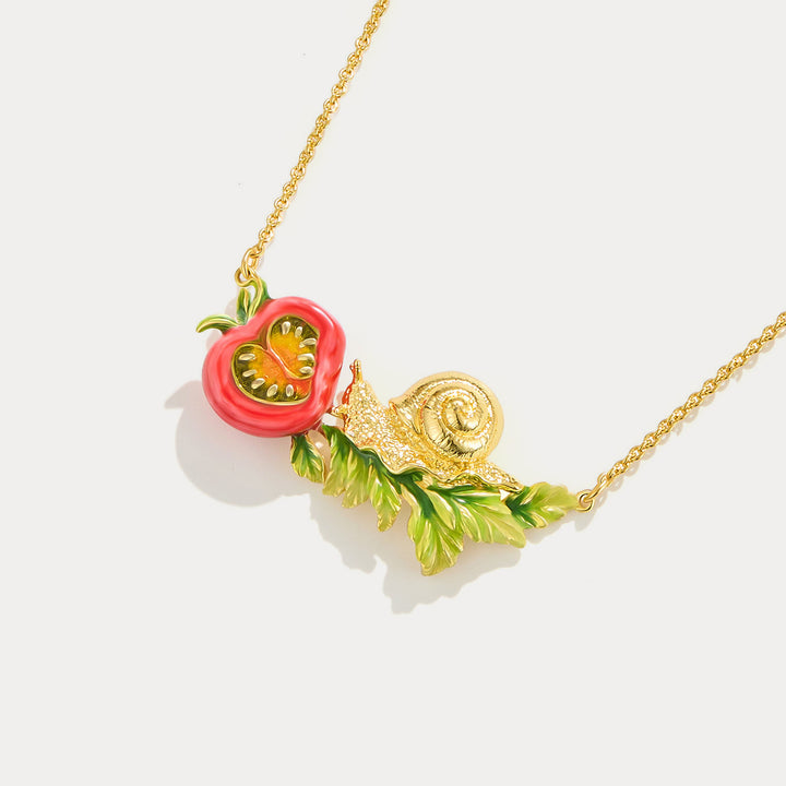 Selenichast Tomato & Snail Necklace Enamel Jewelry