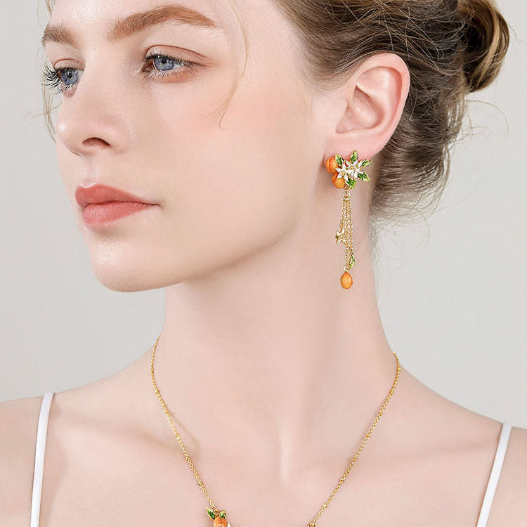 Golden Plum Flower Drop Earrings