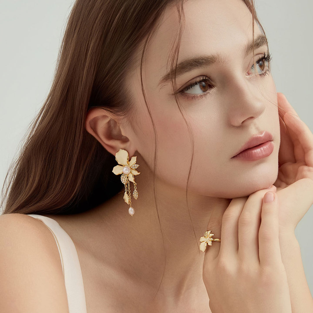 Iris Pearl Drop Earrings