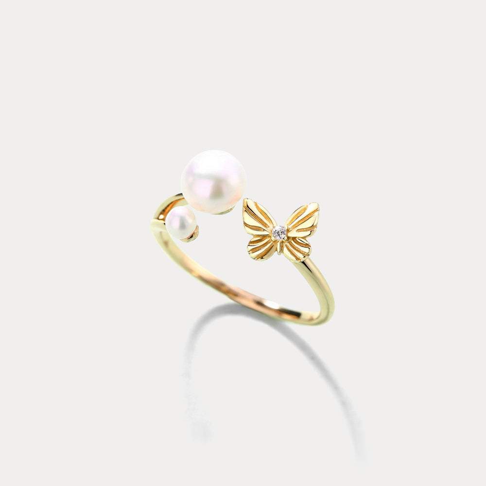 Dream Catching Butterfly Pearl Diamond Ring