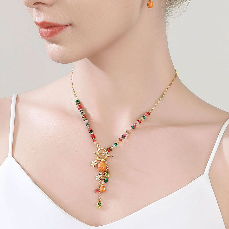 Colorful Beaded Golden Plum Necklace