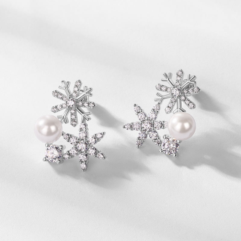 Snowflake Pearl Diamond Earrings