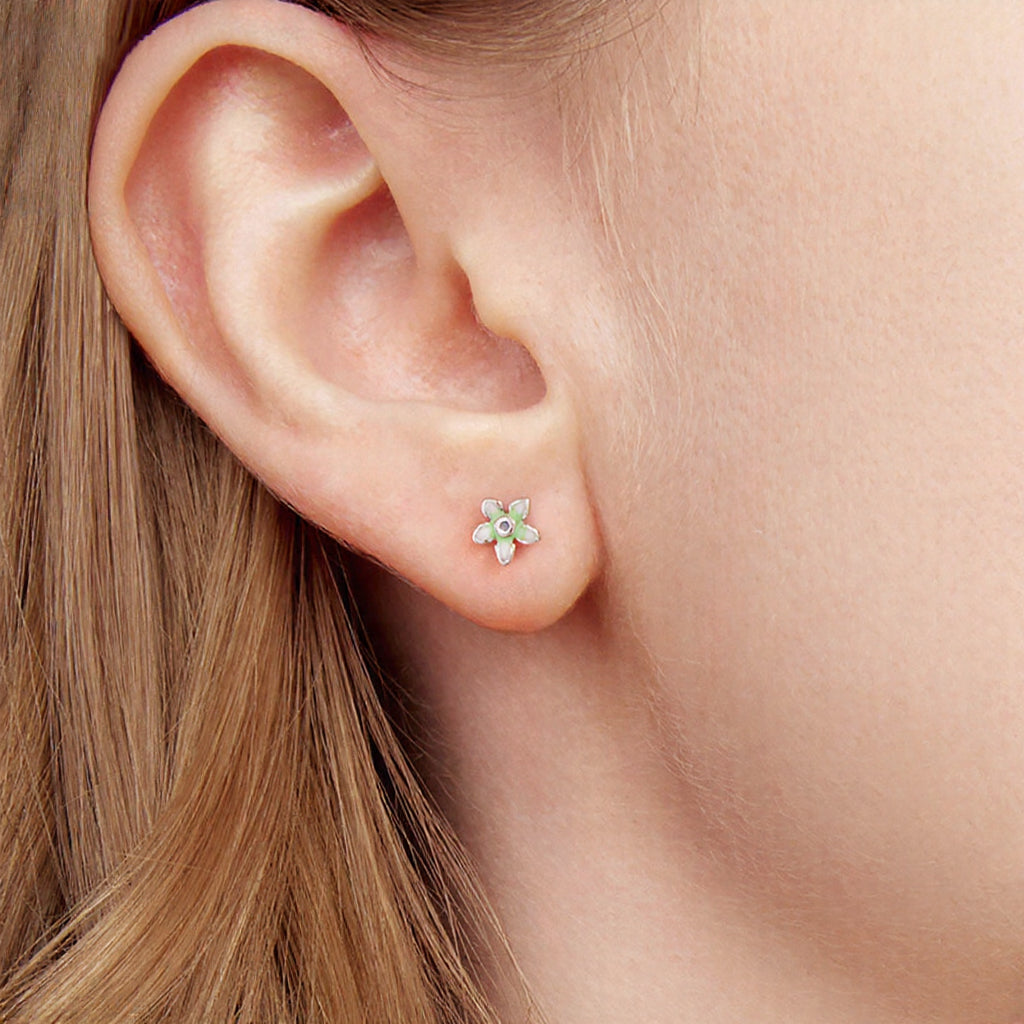 Green Flower Stud Earrings Gift