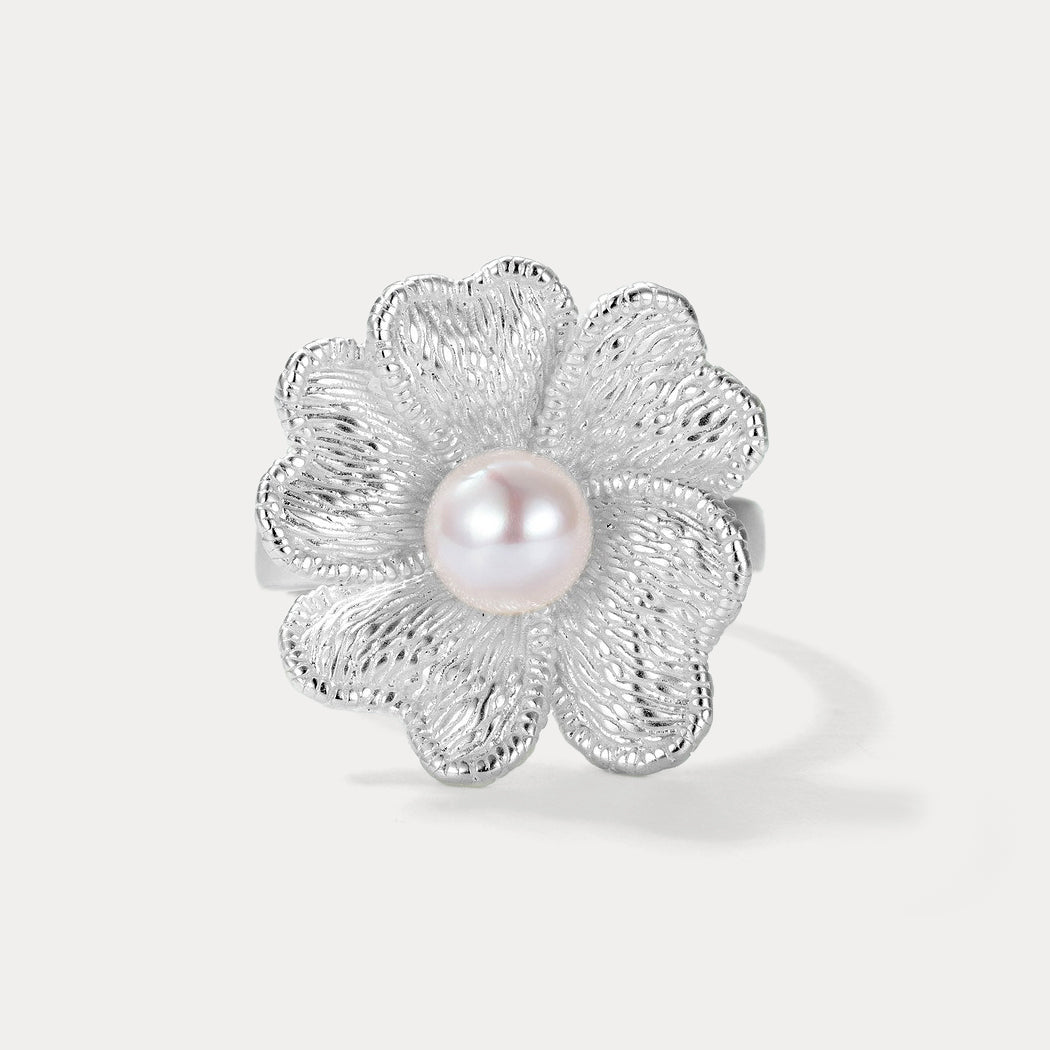 Silver Orchid Pearl Ring Gift
