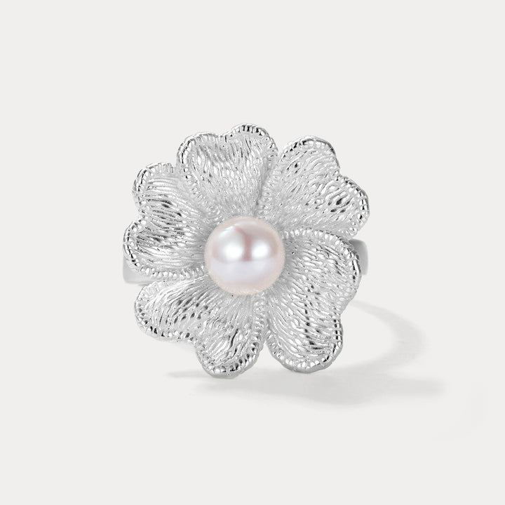 Silver Orchid Pearl Ring Gift