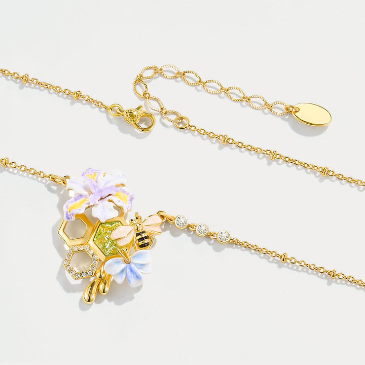Iris Flower Bee Pendant Necklace Gift for Her