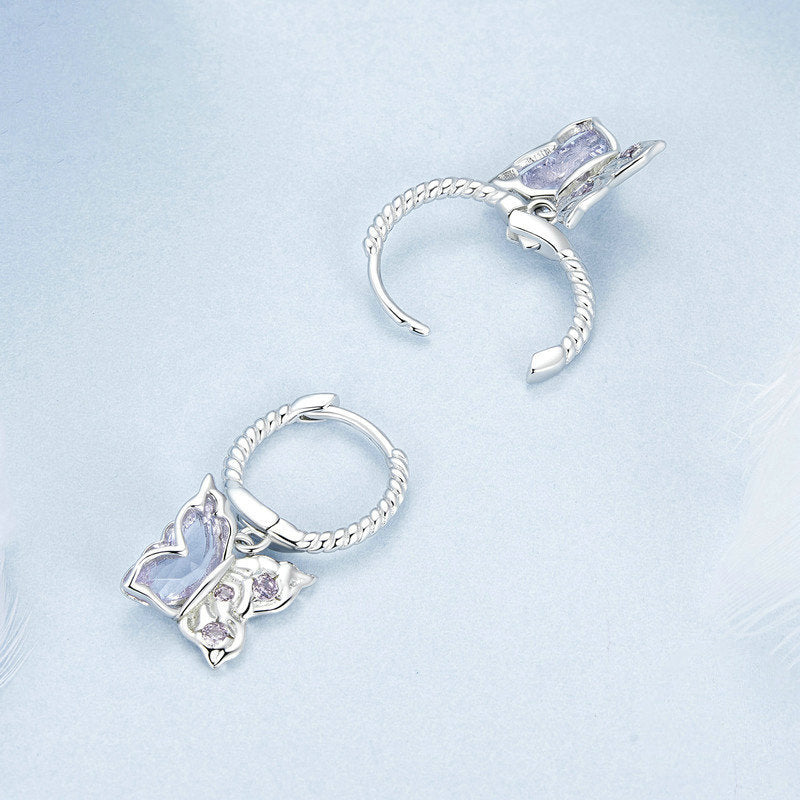 Silver Purple Butterfly Earrings