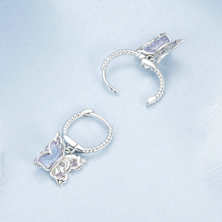 Silver Purple Butterfly Earrings