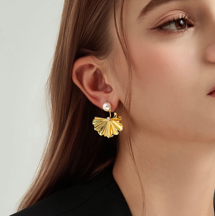 Ginkgo leaf Pearl Earrings