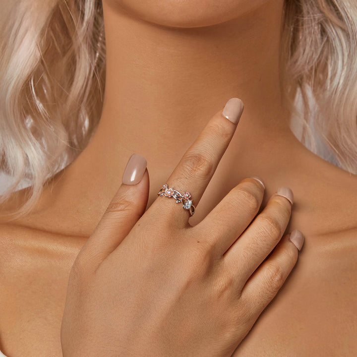 Silver Sakura Butterfly Ring