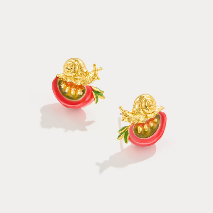 Selenichast Tomato & Snail Stud Earrings Vegetable Jewelry