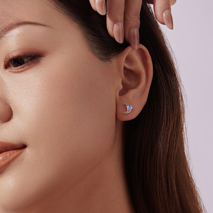 Moonstone Star & Moon Stud Earrings