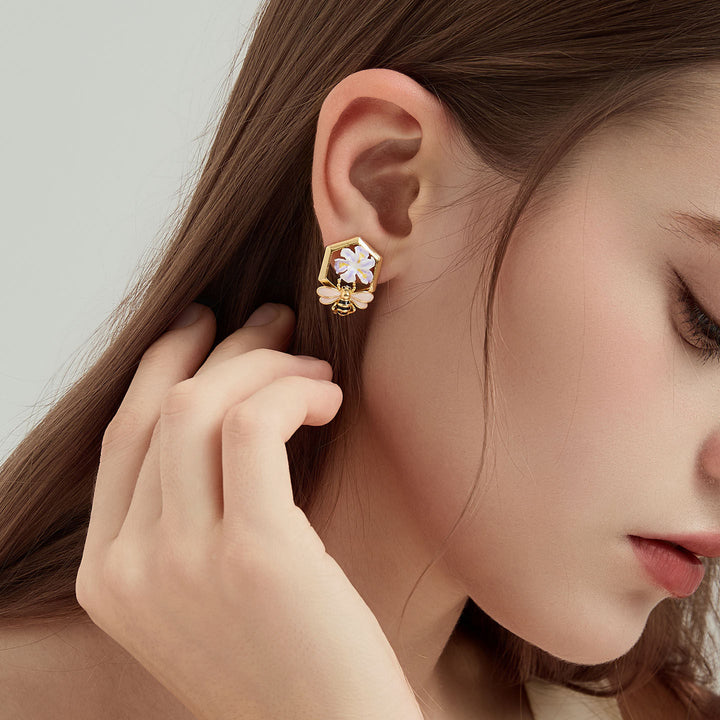 Iris Flower Bee Stud Earrings Gift