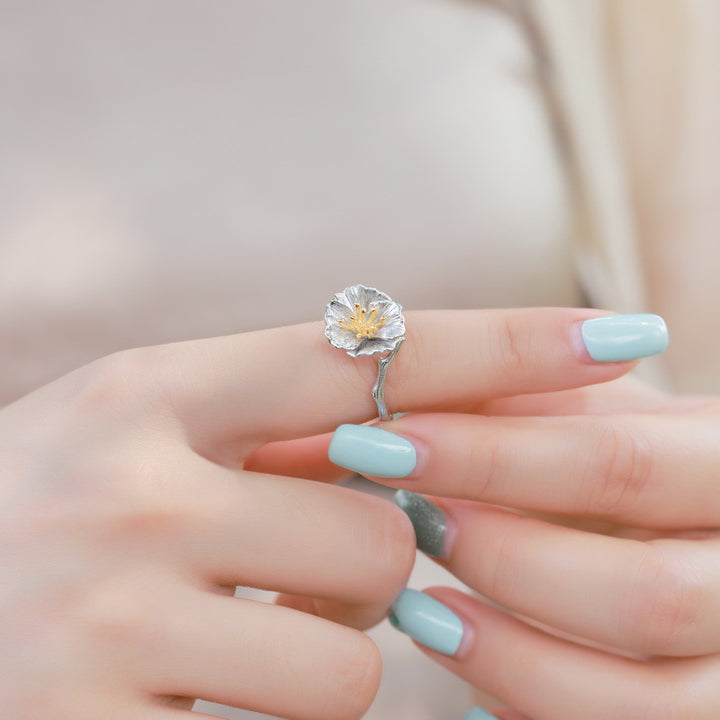 Silver Hibiscus Flower Ring