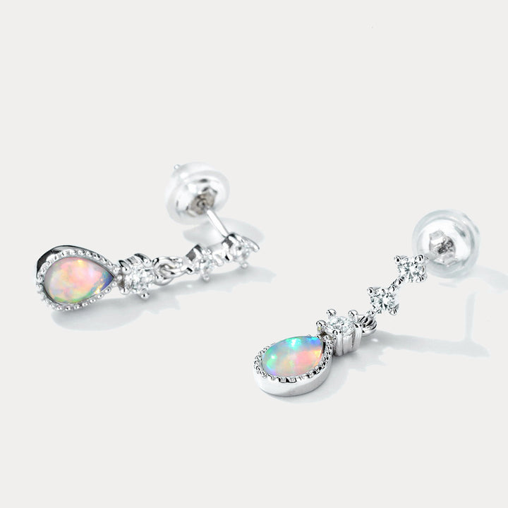 Silver Opal Drop Earrings