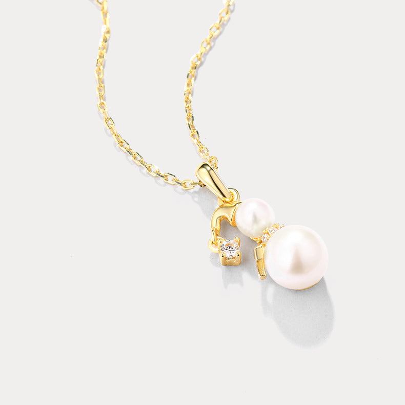 Snowman Pearl Diamond Pendant Necklace