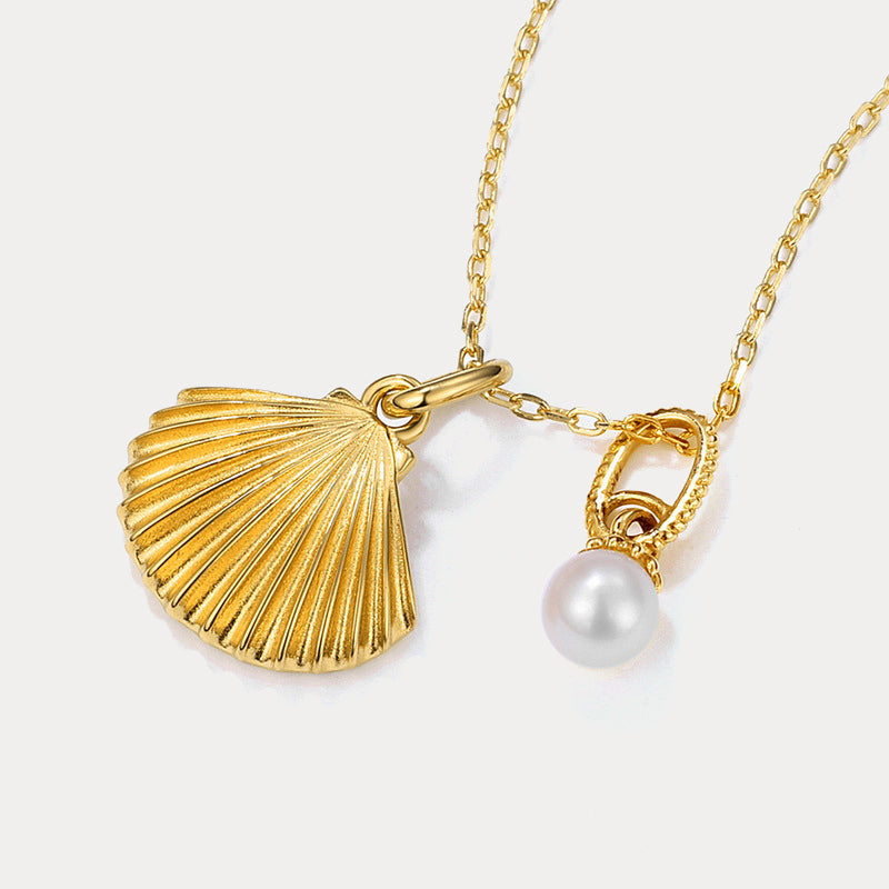 Pearl and Gold Shell Pendant Necklace