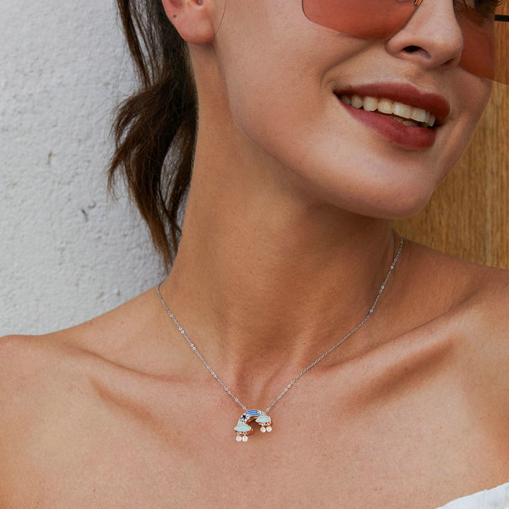 Silver Snowflake Rainbow Pendant Necklace