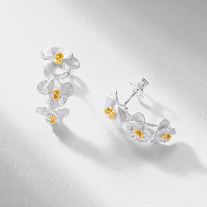 Silver Orchid Drop Earrings Gift For Her