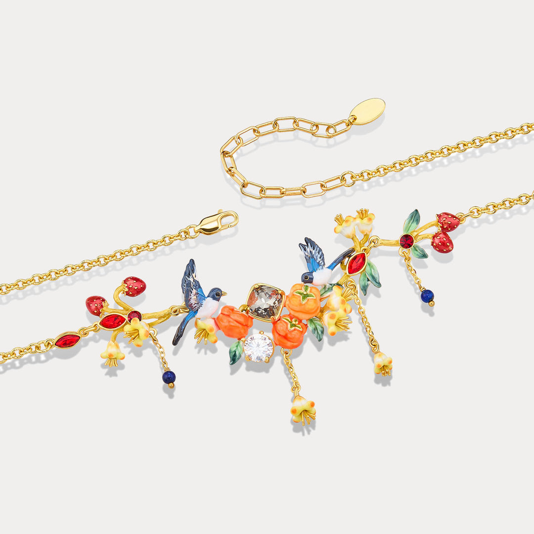 Enamel Magpie & Persimmon Necklace