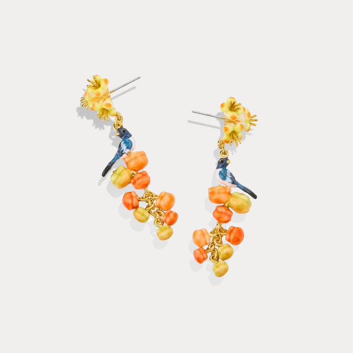 Enamel Magpie & Persimmon Dangle Earrings