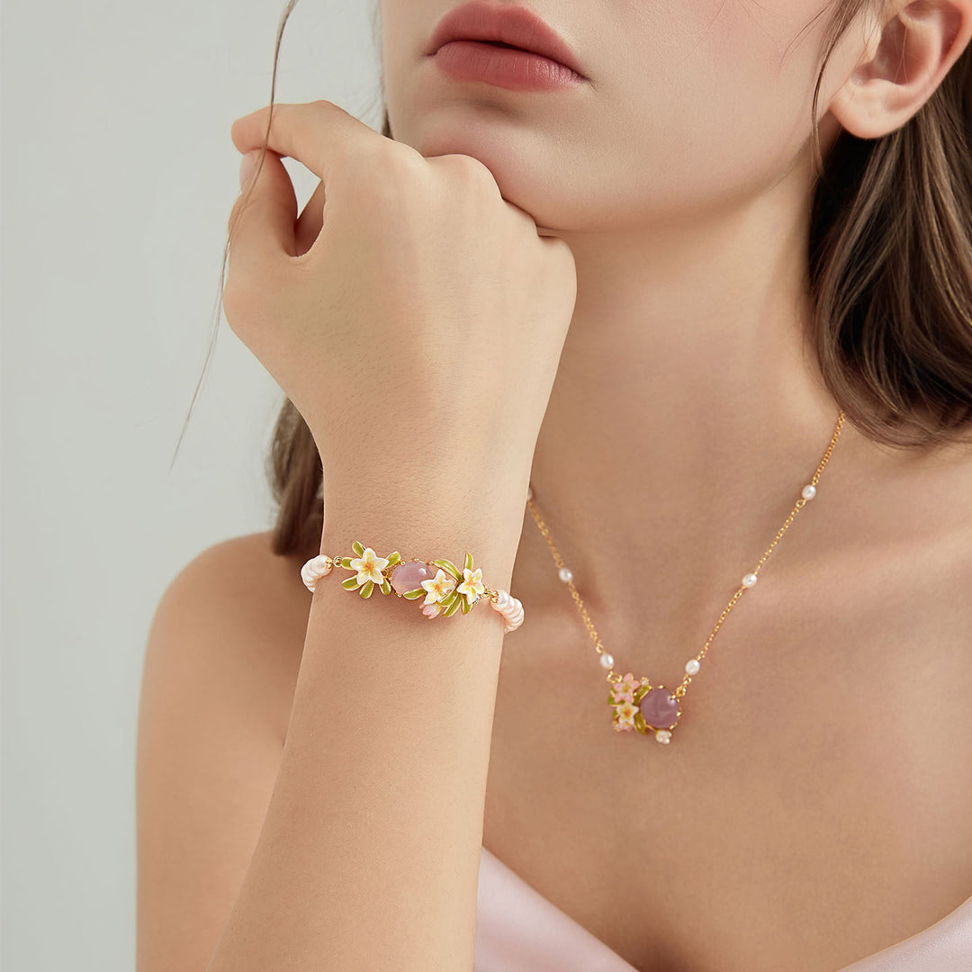 Selenichast Plumeria Pearl Bracelet Agate Jewelry and Summer Jewelry