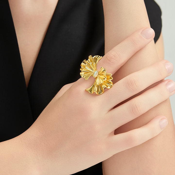 Ginkgo leaf Opal Ring Gift For Her