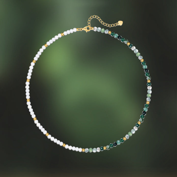 Selenichast Moss Green Pearl Beaded Necklace