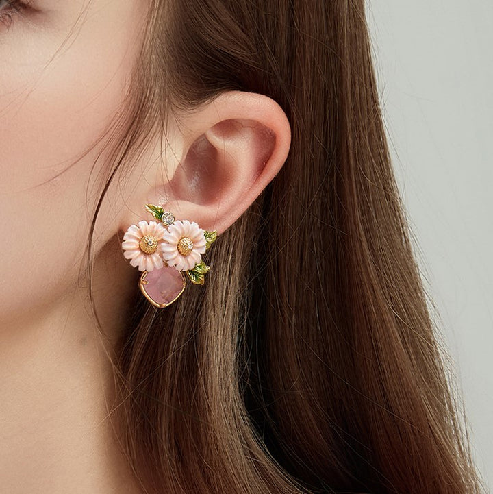 Rose Quartz Daisy Earrings