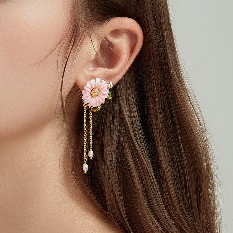 Pink Daisy Dangle Earrings