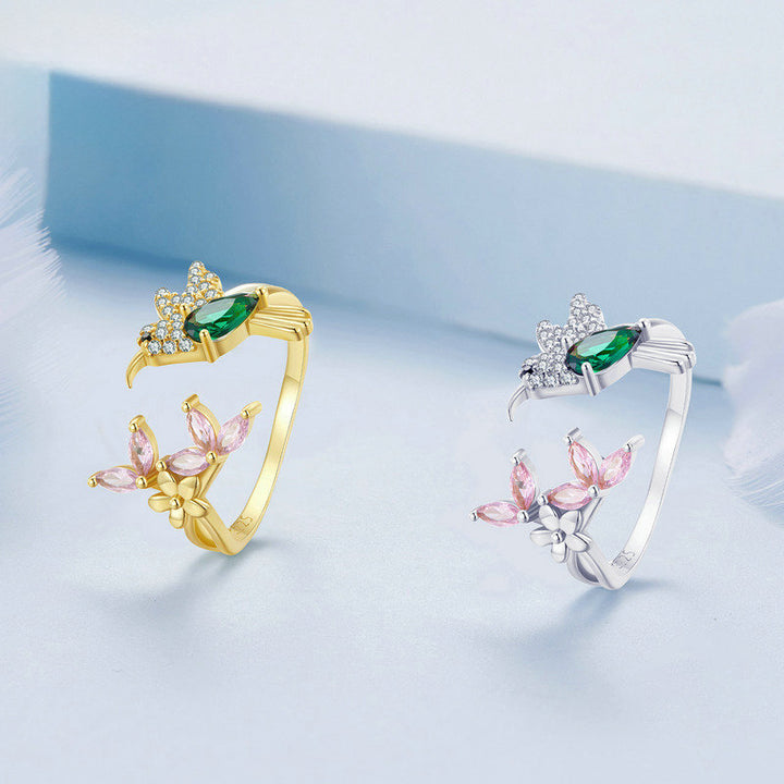 Hummingbird and Flower Ring