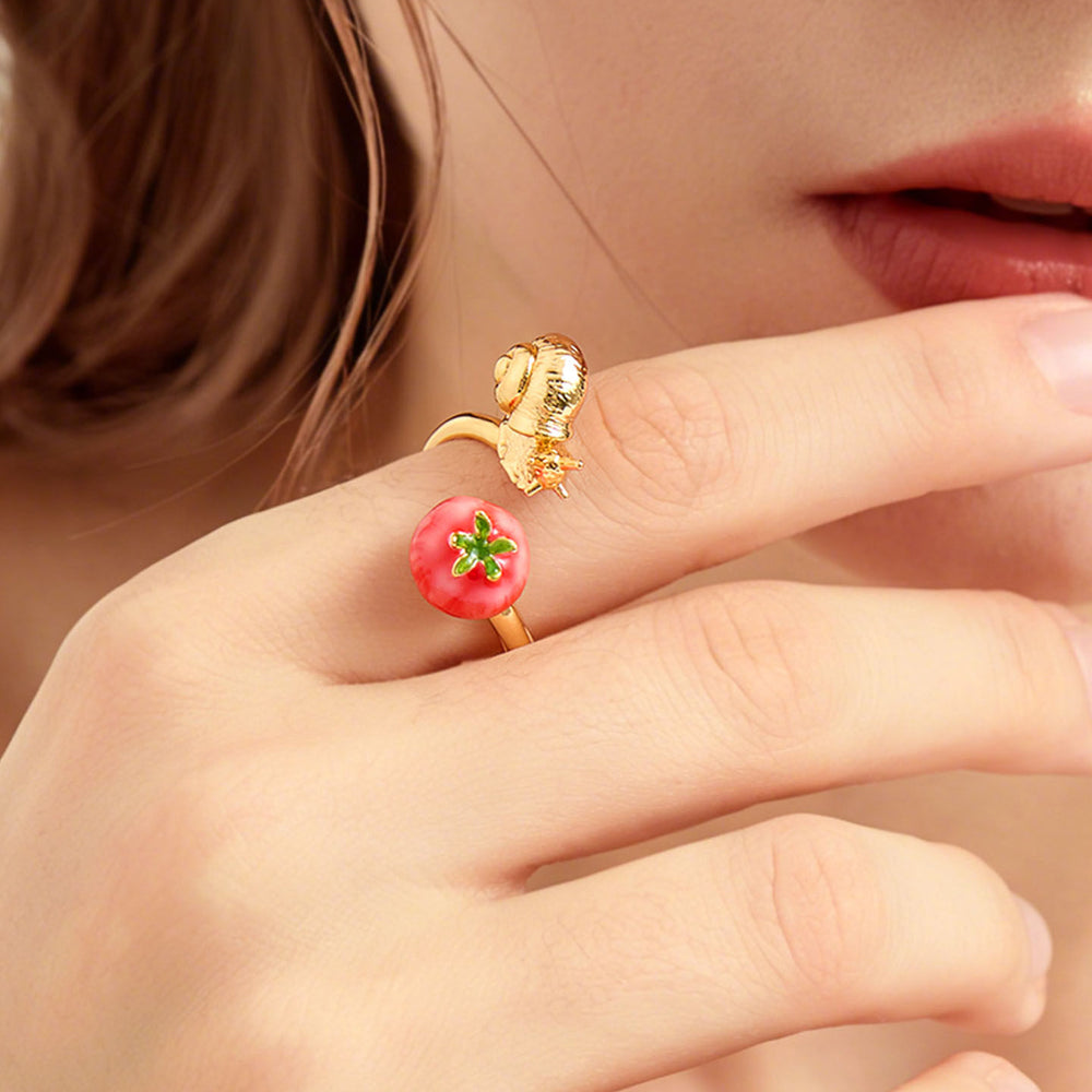 Selenichast Tomato & Snail Ring Enamel Jewelry