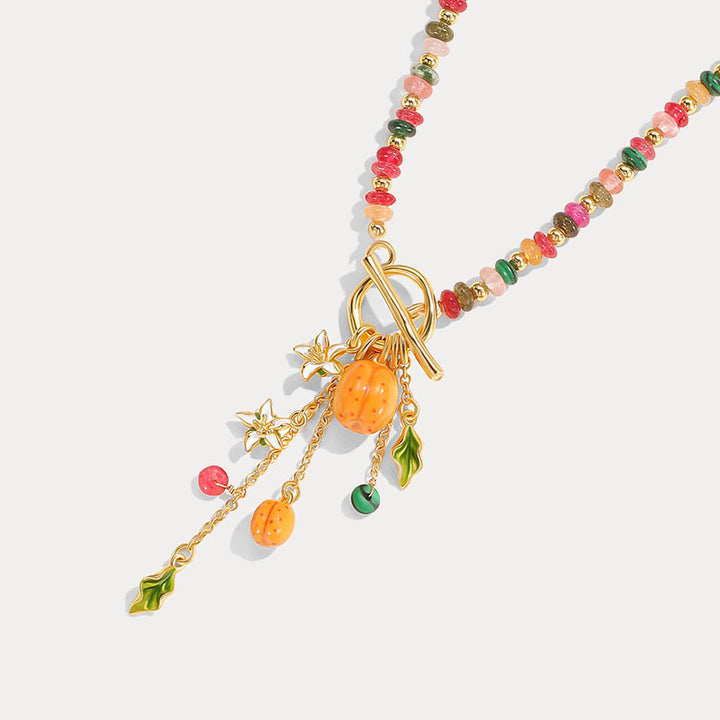 Colorful Beaded Golden Plum Necklace