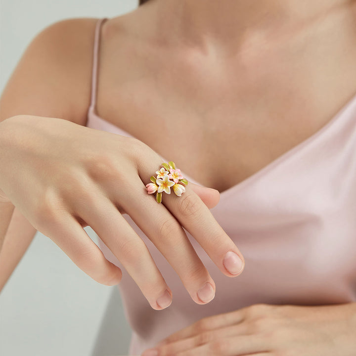 Selenichast Plumeria Ring Spring Jewelry Gold Flower Ring