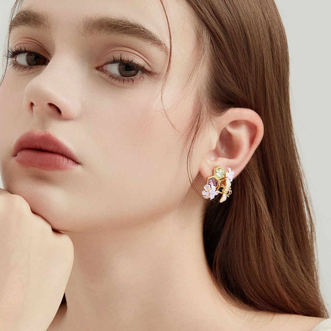 Iris Flower Bee Earrings