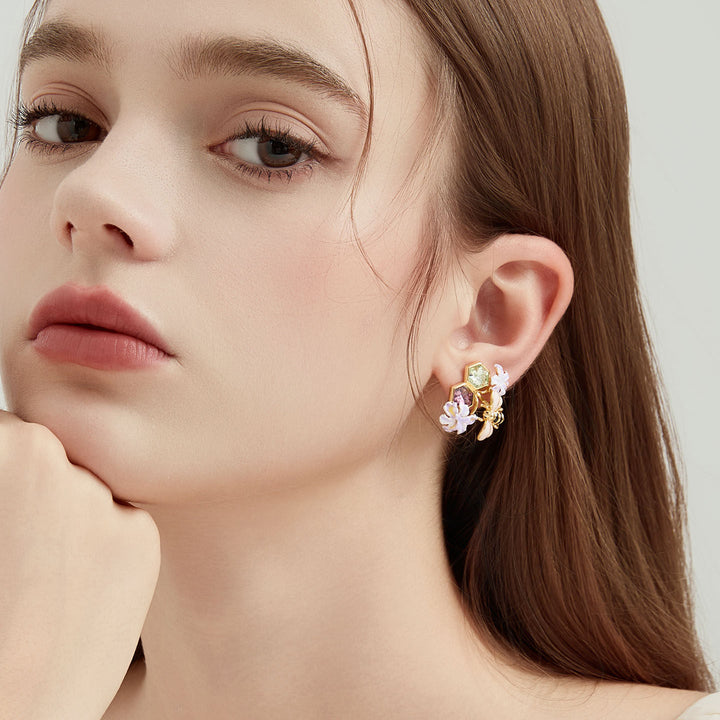 Iris Flower Bee Earrings
